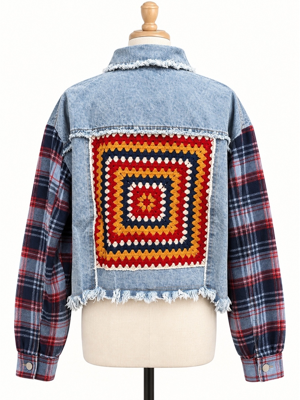 NEW Miss Me Plaid & Crochet Denim Jacket – Size L